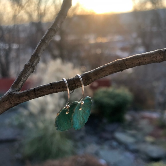 COPY - COPY - COPY - Handcrafted verdigris leaves Earrings - Picture 8 of 9